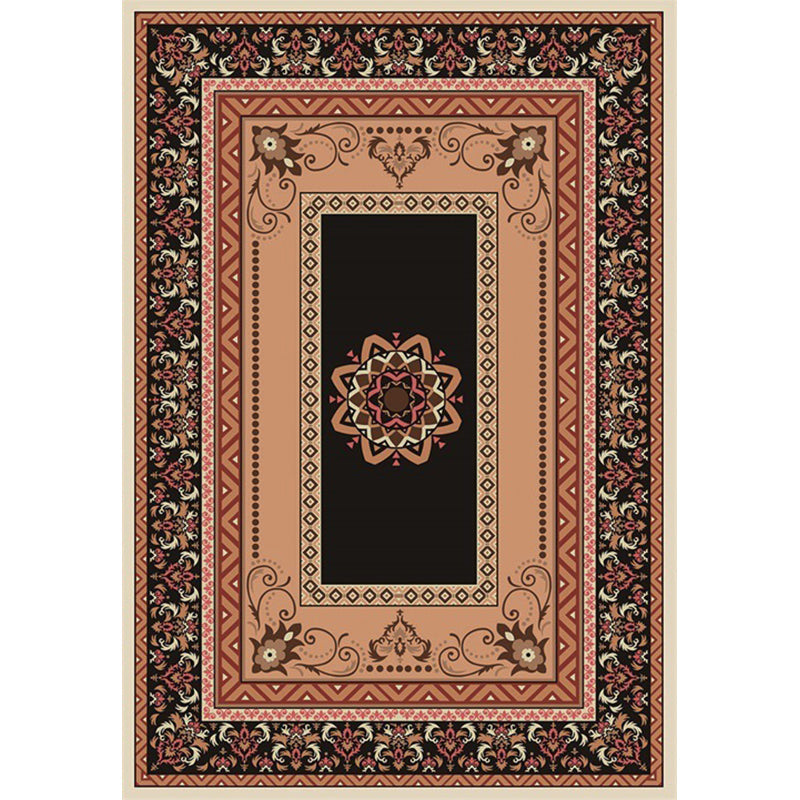 Skorter | Black and brown bedroom rug Moroccan medallion floral pattern area rug polyester non-slip pet-friendly rug