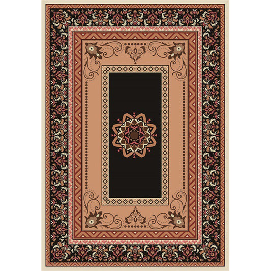 Skorter | Black and brown bedroom rug Moroccan medallion floral pattern area rug polyester non-slip pet-friendly rug