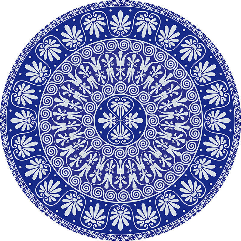 Skorter | Blue Mediterranean Rug Flannel Floral Pattern Rug Washable Non-Slip Back Rug for the Living Room