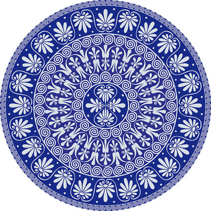 Skorter | Blue Mediterranean Rug Flannel Floral Pattern Rug Washable Non-Slip Back Rug for the Living Room
