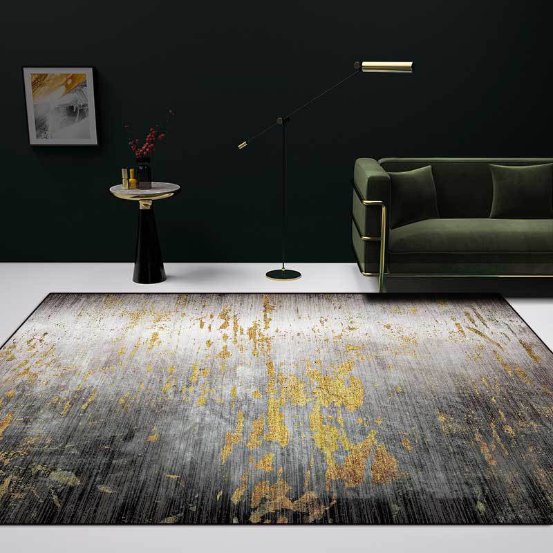 Skorter | Creative Abstract Area Rug Black and Gold Contemporary Rug Polyester Washable Non-Slip Back Carpet for Living Room