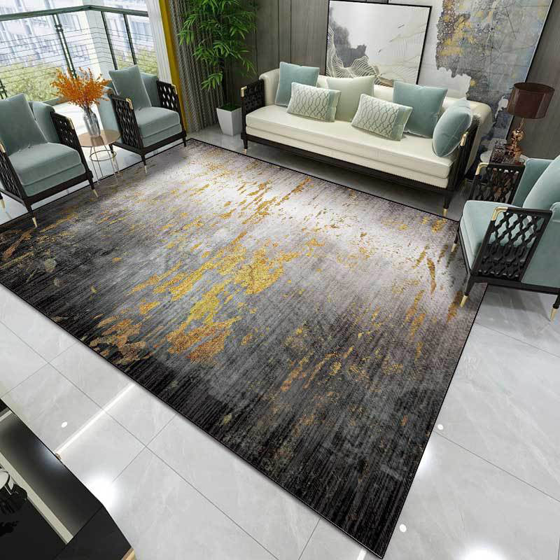Skorter | Creative Abstract Area Rug Black and Gold Contemporary Rug Polyester Washable Non-Slip Back Carpet for Living Room