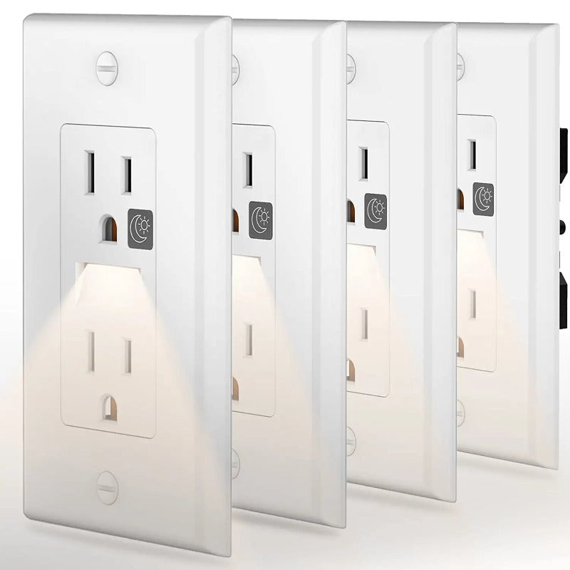 Skorter | 4 Pack LED Night Light Wall Outlet - Easy to Install, Standard Electrical Outlet with Night Light