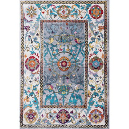 Skorter | Blue and Brown Bedroom Rug Moroccan Medallion Floral Vine Pattern Rug Polyester Non-Slip Pet-Friendly Rug