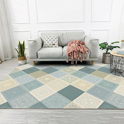 Skorter | Eastern Moroccan rug in yellow and green checked pattern rug polyester non-slip backing rug for home decor