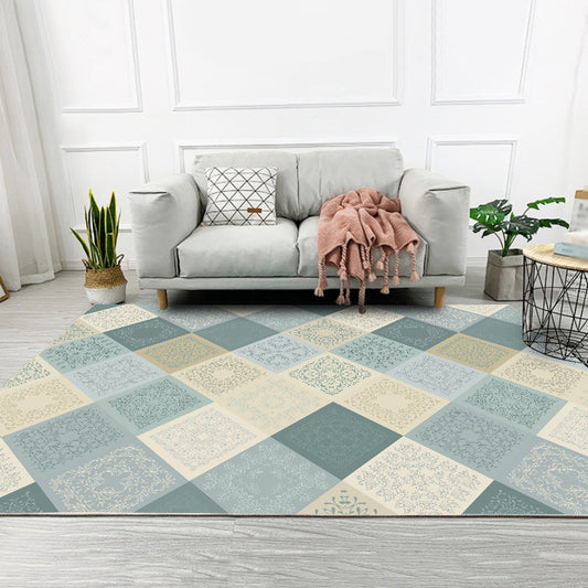 Skorter | Eastern Moroccan rug in yellow and green checked pattern rug polyester non-slip backing rug for home decor