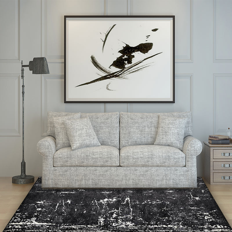 Skorter | Black Industrial Floor Rug Polyester Abstract Rug Washable Non-Slip Underlay Flooring for Living Room