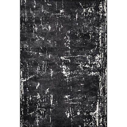 Skorter | Black Industrial Floor Rug Polyester Abstract Rug Washable Non-Slip Underlay Flooring for Living Room