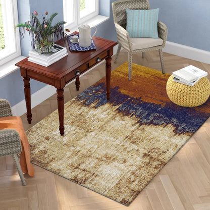 Skorter | Brown industrial carpet Polyester oil painting print carpet washable non-slip backing carpet for the living room