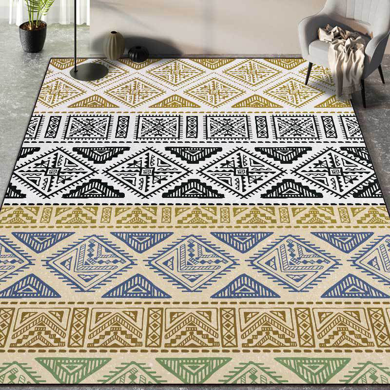Skorter | Colorful Bedroom Rug Southwestern Geometry Stripes Diamond Pattern Area Rug Polyester Machine Washable Rug