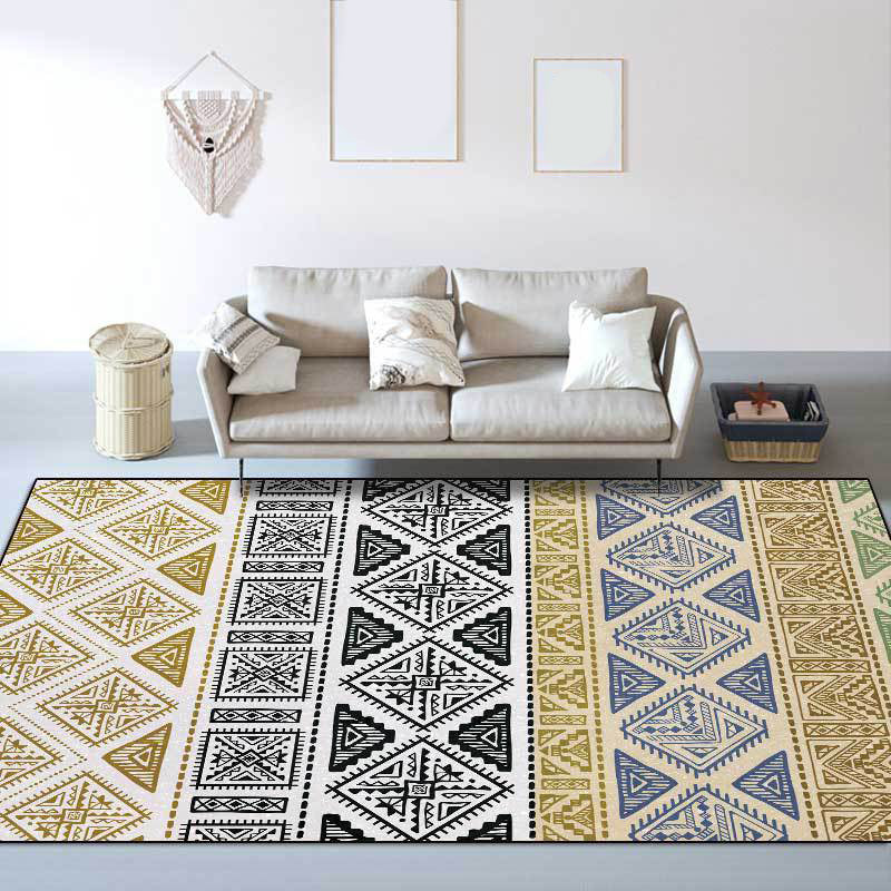 Skorter | Colorful Bedroom Rug Southwestern Geometry Stripes Diamond Pattern Area Rug Polyester Machine Washable Rug