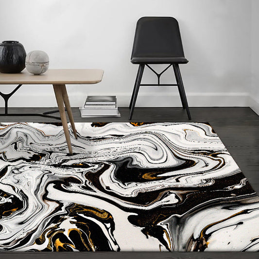 Skorter | Black and White Bedroom Rug Modern Abstract Twisted Lines Pattern Area Rug Polyester Non-Slip Machine Washable Carpet