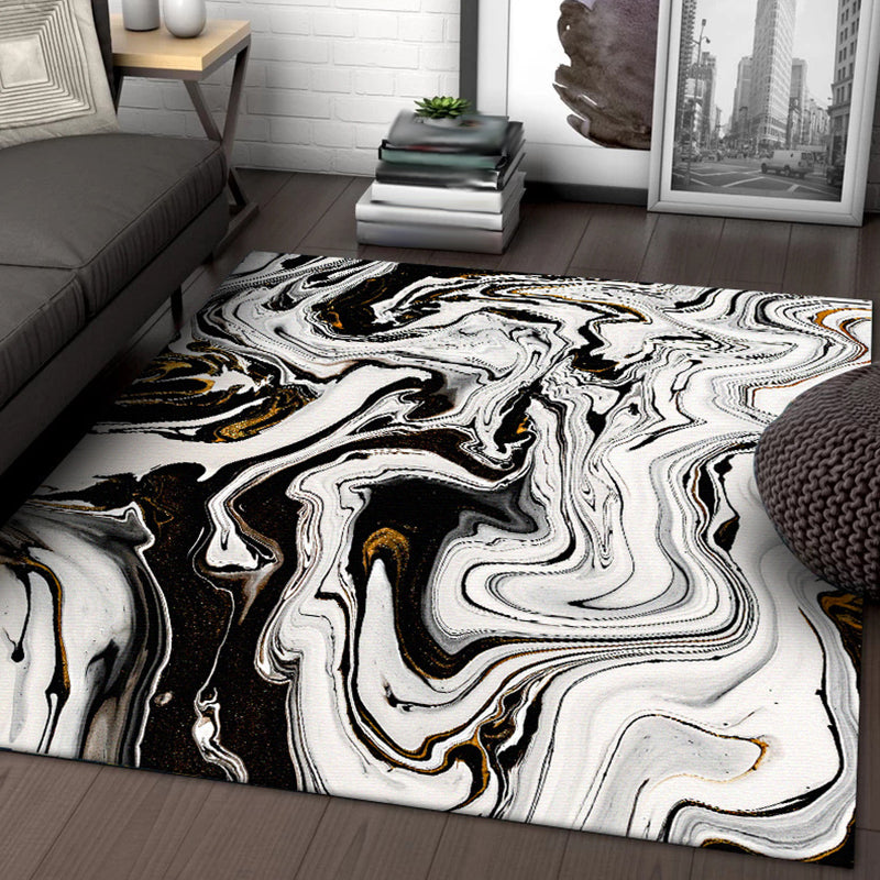 Skorter | Black and White Bedroom Rug Modern Abstract Twisted Lines Pattern Area Rug Polyester Non-Slip Machine Washable Carpet