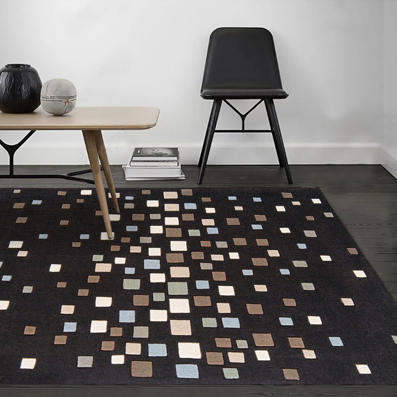 Skorter | Black Bedroom Rug New Plaid Pattern Rug Polyester Non-Slip Backing Pet-Friendly Rug