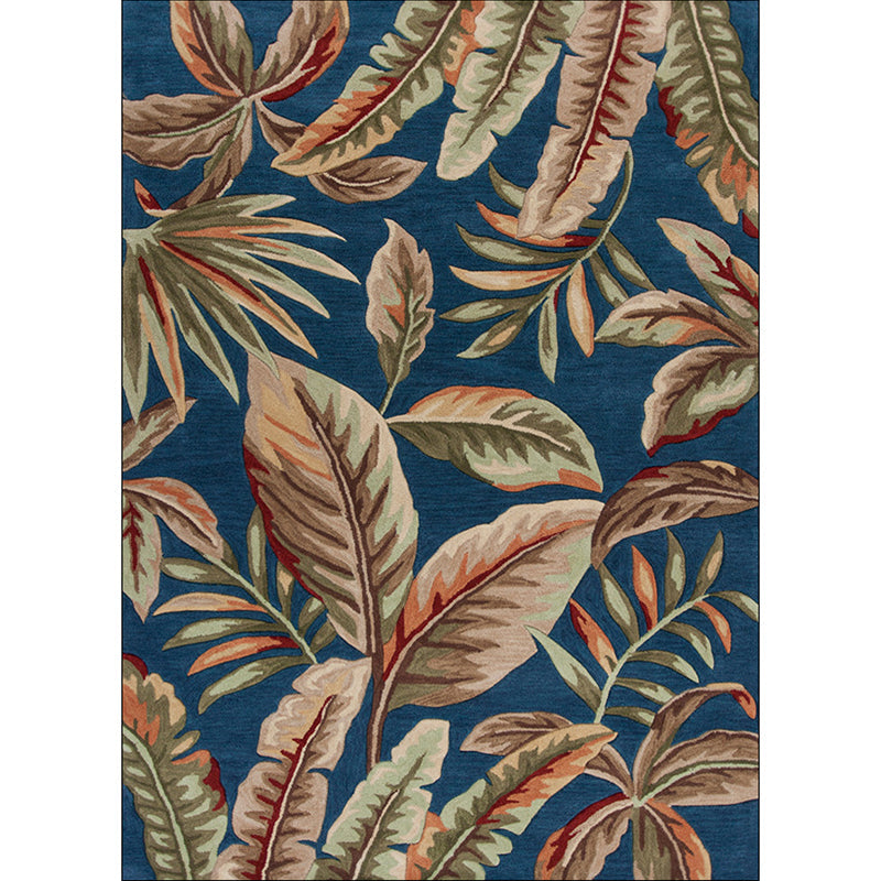 Skorter | Blue Tropical Carpet Polyester Leaf Print Carpet Washable Non-Slip Back Carpet for Living Room
