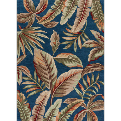 Skorter | Blue Tropical Carpet Polyester Leaf Print Carpet Washable Non-Slip Back Carpet for Living Room