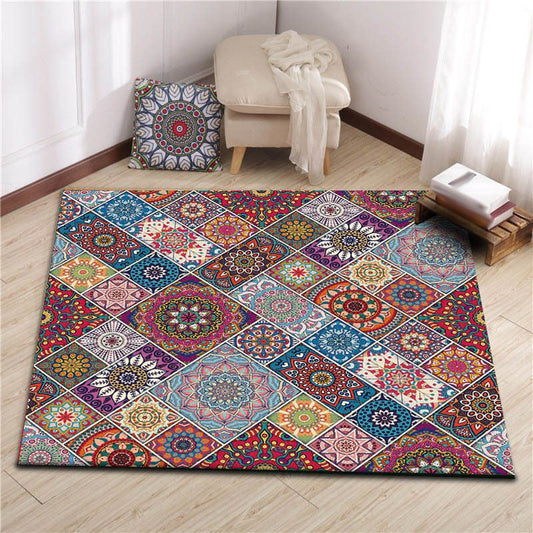 Skorter | Colorful Bedroom Carpet Moroccan Tiles Carpet Polyester Non-slip Backing Carpet