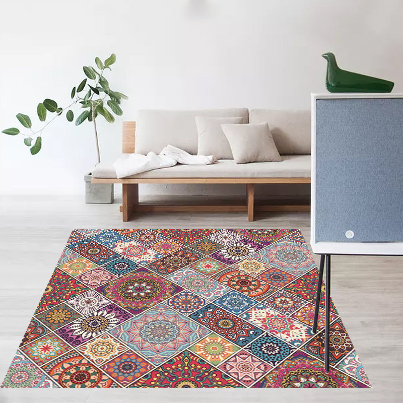 Skorter | Colorful Bedroom Carpet Moroccan Tiles Carpet Polyester Non-slip Backing Carpet