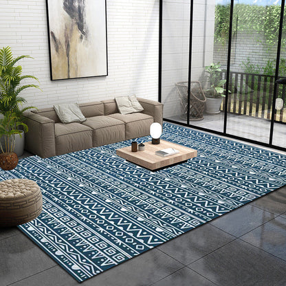 Skorter | American Southwestern rug in blue stripes, Greek key, wave pattern, rug, polyester, washable rug for home decor