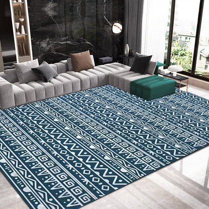 Skorter | American Southwestern rug in blue stripes, Greek key, wave pattern, rug, polyester, washable rug for home decor
