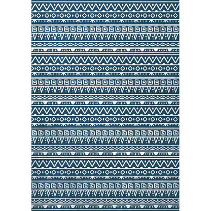 Skorter | American Southwestern rug in blue stripes, Greek key, wave pattern, rug, polyester, washable rug for home decor