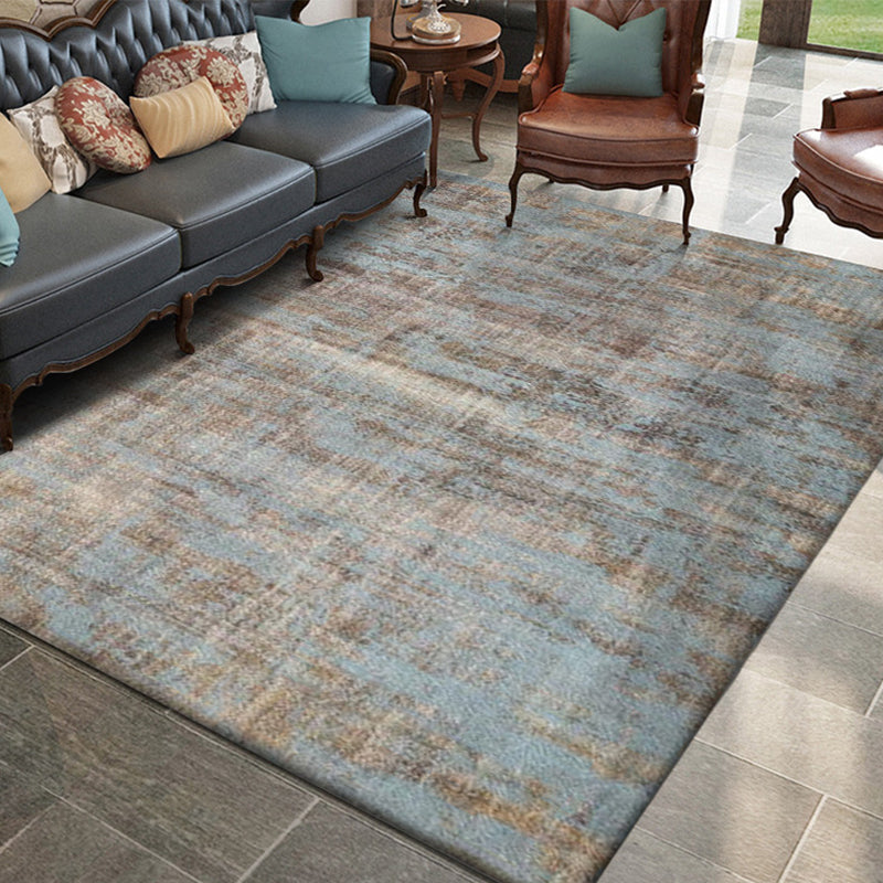 Skorter | Brown and blue industrial rug polyester abstract rug washable non-slip backing rug for the living room