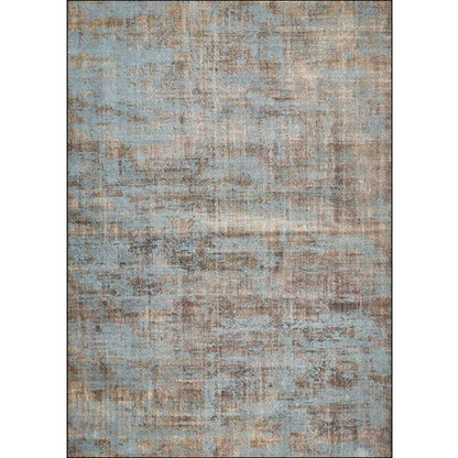 Skorter | Brown and blue industrial rug polyester abstract rug washable non-slip backing rug for the living room
