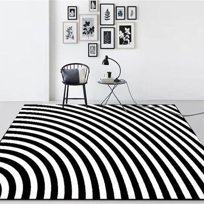 Skorter | Black and White Bedroom Carpet Novelty 3D Half Arch Pattern Rug Polyester Non-slip Stain Resistant Carpet