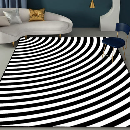 Skorter | Black and White Bedroom Carpet Novelty 3D Half Arch Pattern Rug Polyester Non-slip Stain Resistant Carpet