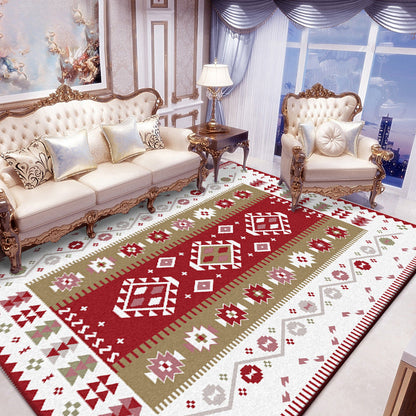 Skorter | Base Southwest Carpet in Red and White Diamond Wave Pattern Carpet Polyester Pet-Friendly Carpet for Home Decor