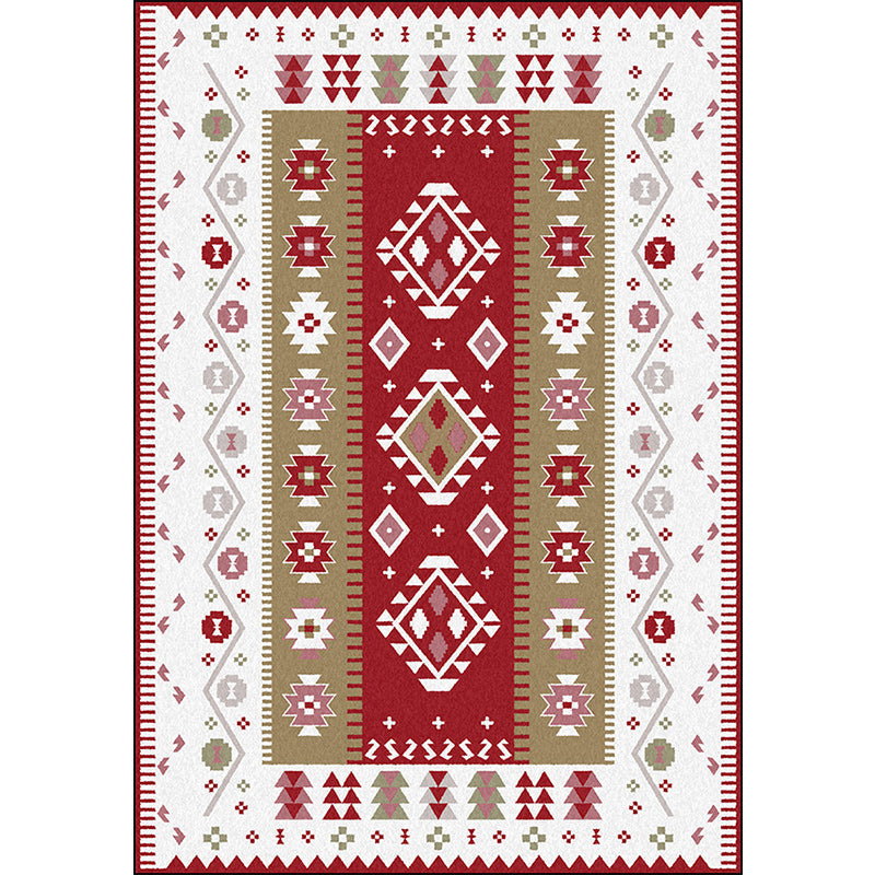 Skorter | Base Southwest Carpet in Red and White Diamond Wave Pattern Carpet Polyester Pet-Friendly Carpet for Home Decor