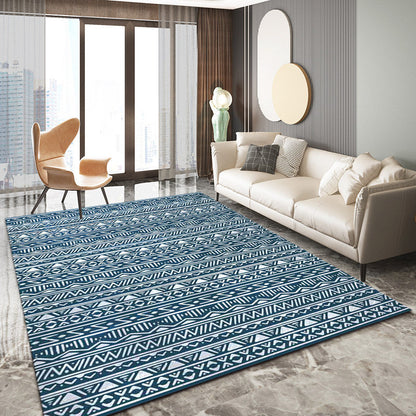 Skorter | Blue Bedroom Rug Southwestern Stripes Triangle Pattern Area Rug Polyester Washable Non-Slip Rug