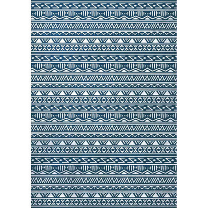 Skorter | Blue Bedroom Rug Southwestern Stripes Triangle Pattern Area Rug Polyester Washable Non-Slip Rug