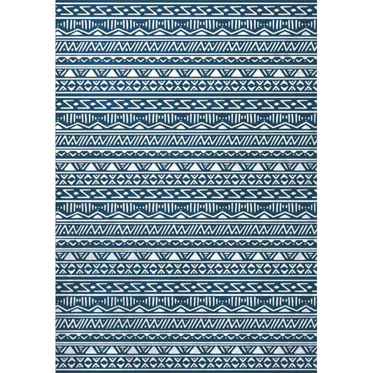 Skorter | Blue Bedroom Rug Southwestern Stripes Triangle Pattern Area Rug Polyester Washable Non-Slip Rug