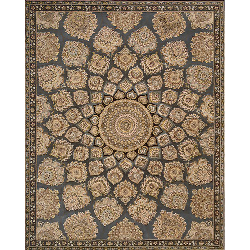 Skorter | Brown Bedroom Rug Southwestern Floral Circle Geometric Pattern Area Rug Polyester Stain-Resistant Rug