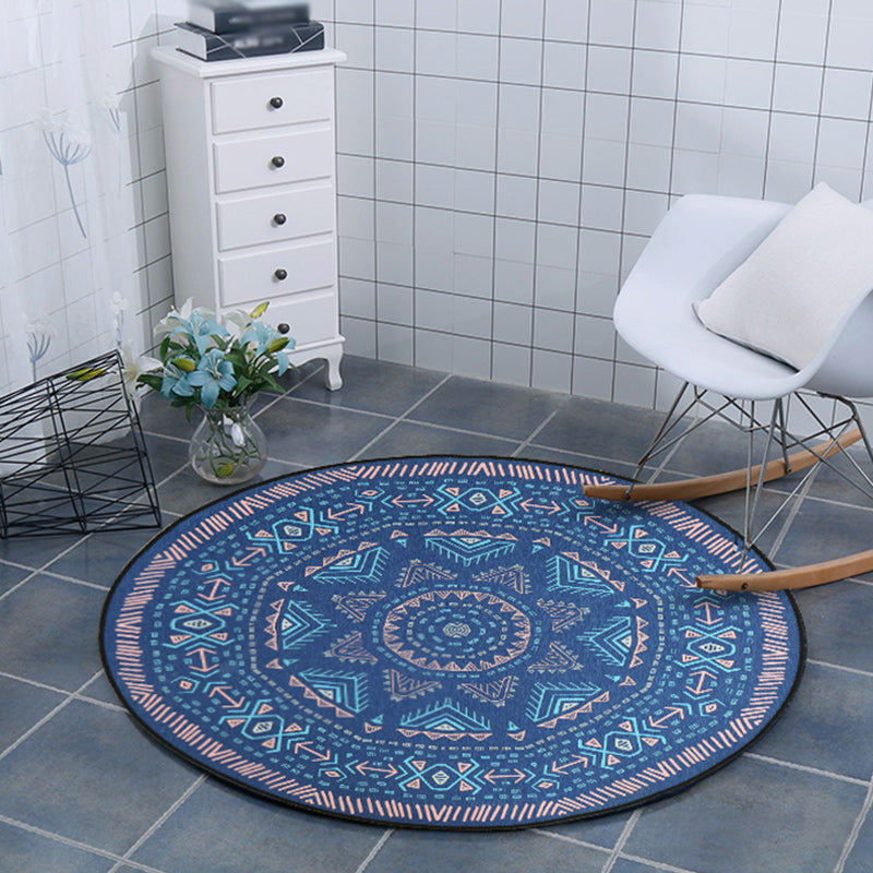 Skorter | Blue Bedroom Carpet Southwest Triangle Line Pattern Carpet Polyester Machine Washable Carpet