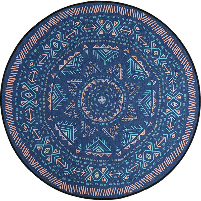 Skorter | Blue Bedroom Carpet Southwest Triangle Line Pattern Carpet Polyester Machine Washable Carpet