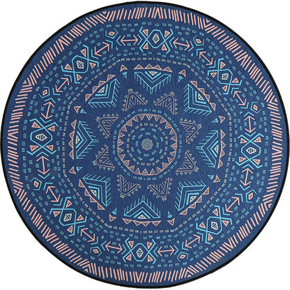 Skorter | Blue Bedroom Carpet Southwest Triangle Line Pattern Carpet Polyester Machine Washable Carpet