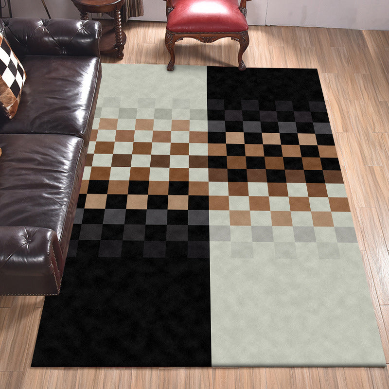 Skorter | Black and ivory bedroom carpet novelty mosaic color block pattern rug polyester non-slip washable carpet