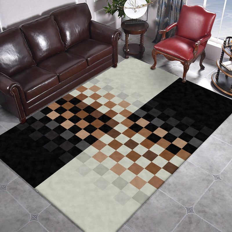 Skorter | Black and ivory bedroom carpet novelty mosaic color block pattern rug polyester non-slip washable carpet