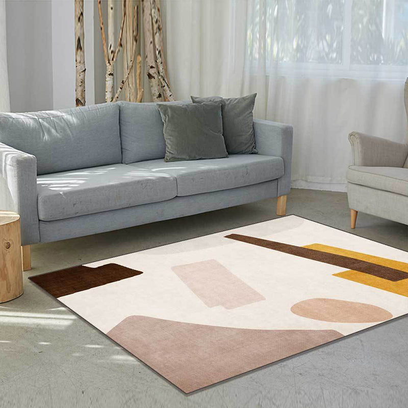 Skorter | Beige and Brown Contemporary Carpet Polyester Abstract Carpet Machine Washable Non-Slip Back Carpet for Living Room