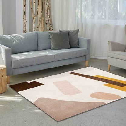 Skorter | Beige and Brown Contemporary Carpet Polyester Abstract Carpet Machine Washable Non-Slip Back Carpet for Living Room
