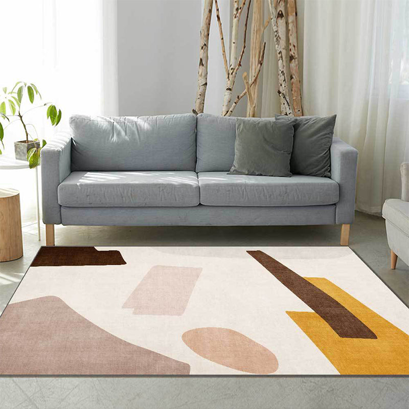 Skorter | Beige and Brown Contemporary Carpet Polyester Abstract Carpet Machine Washable Non-Slip Back Carpet for Living Room