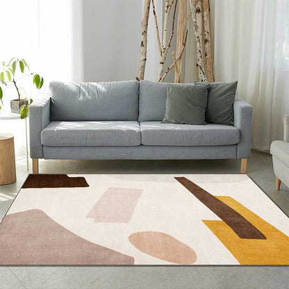 Skorter | Beige and Brown Contemporary Carpet Polyester Abstract Carpet Machine Washable Non-Slip Back Carpet for Living Room