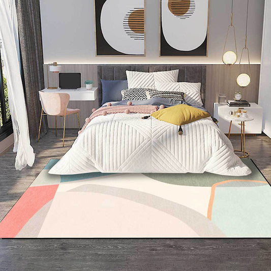 Skorter | Colorful Round Bedroom Carpet Novelty Color Block Pattern Area Rug Polyester Washable Anti-Slip Carpet