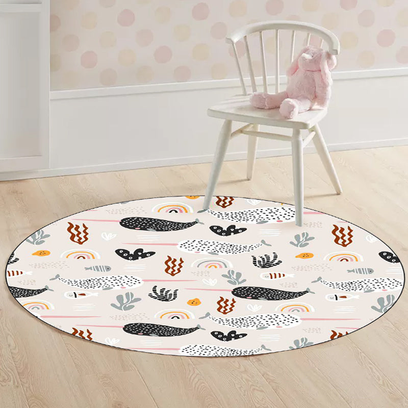 Skorter | Beautiful children's carpet in Ivory Animal Leaf Pattern Rug Polyester Non-Slip Washable Rug for the children's room