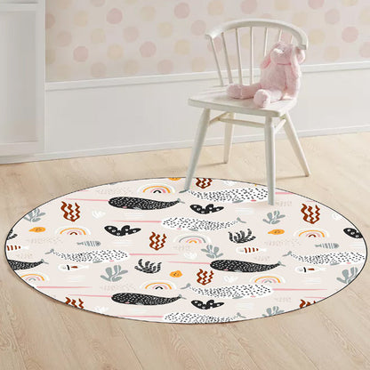 Skorter | Beautiful children's carpet in Ivory Animal Leaf Pattern Rug Polyester Non-Slip Washable Rug for the children's room