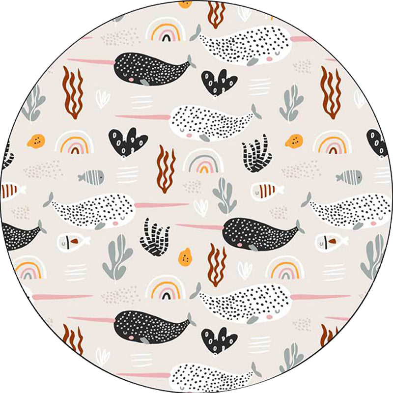 Skorter | Beautiful children's carpet in Ivory Animal Leaf Pattern Rug Polyester Non-Slip Washable Rug for the children's room