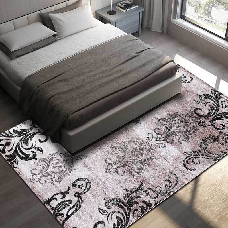 Skorter | Black and pink retro carpet Polyester paisley pattern carpet machine washable non-slip backing carpet for the living room