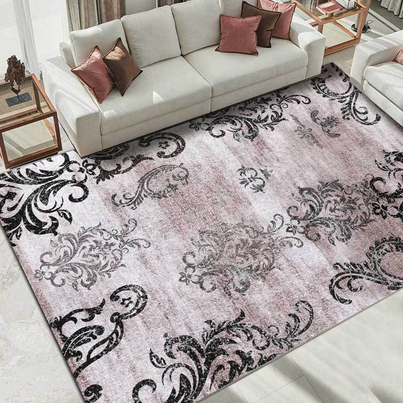 Skorter | Black and pink retro carpet Polyester paisley pattern carpet machine washable non-slip backing carpet for the living room
